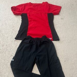 Red and Black Women's Scrub Set